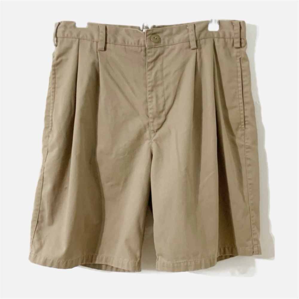 Trilogy Classic Double Pleated Front Khaki Shorts Belt Loops Pockets Size 34